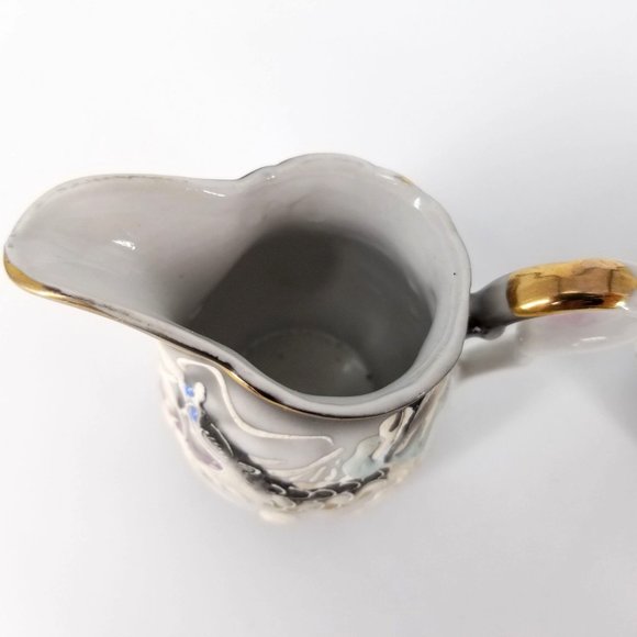 Dragon Ware Japanese Moriage Betsons Cream Sugar Bowl Set 2 With Lid Grey Blue - Picture 4 of 14